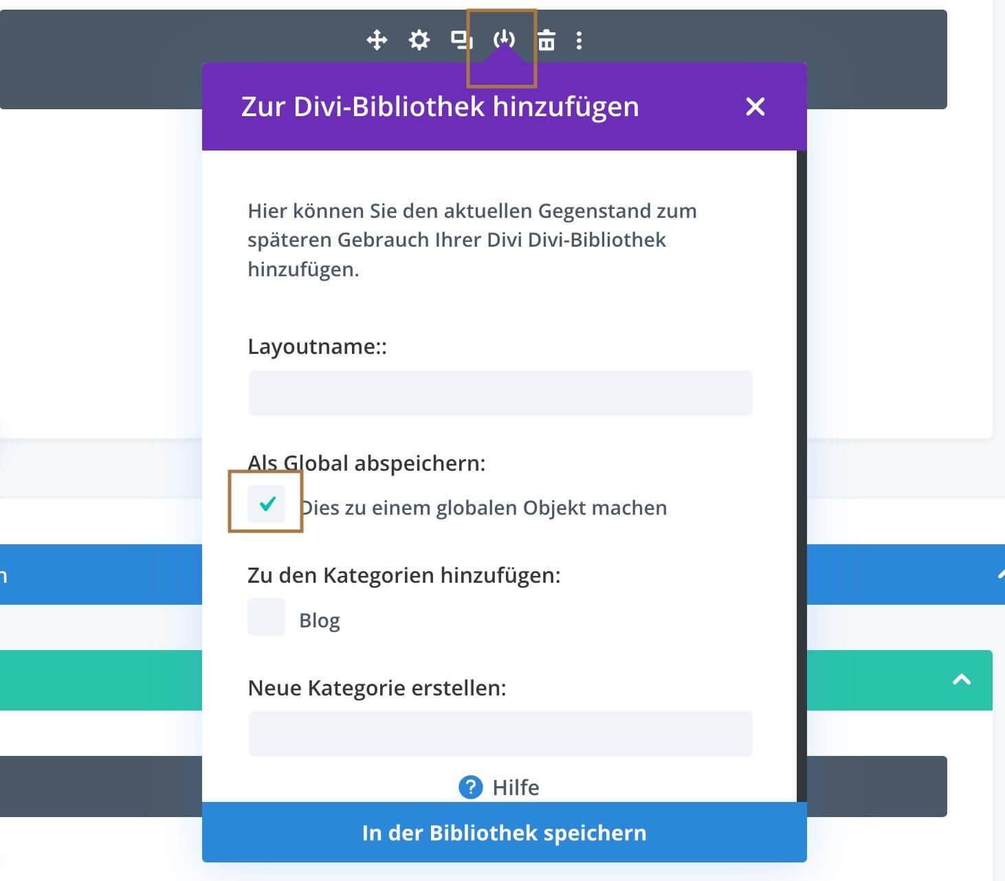 DIVI Bibliothek globales Element